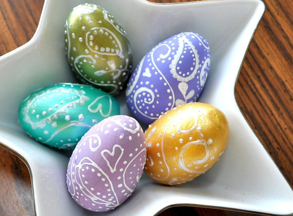 Set Of Five Paisley Eggs - Unique Easter Home Decor